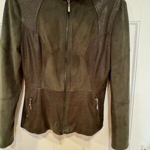 Green leather and suede like jacket, size US 4, ES 38